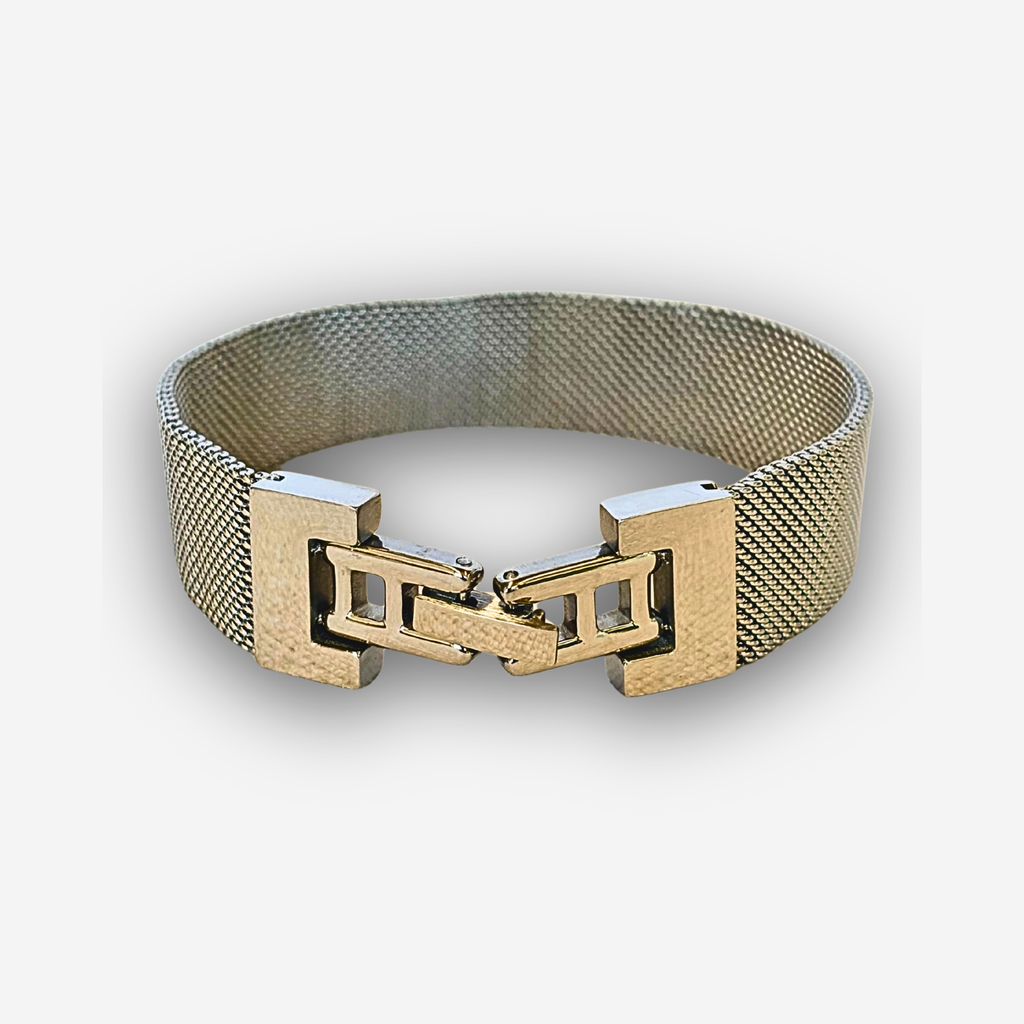 Harper Mesh Silver Bracelet flat lay on neutral background