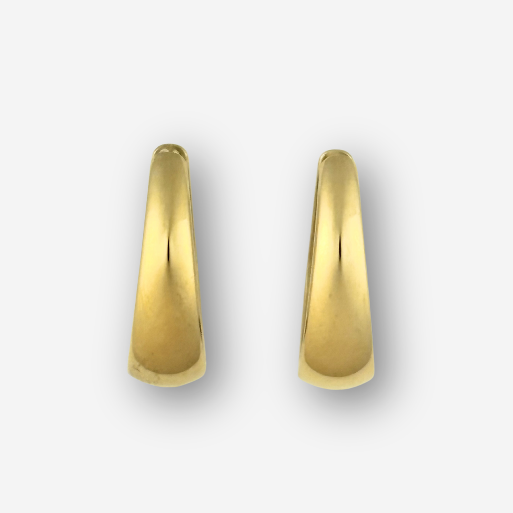 Pair of gold hoop earrings on a light gray background