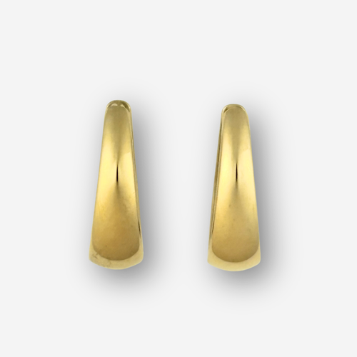 Pair of gold hoop earrings on a light gray background
