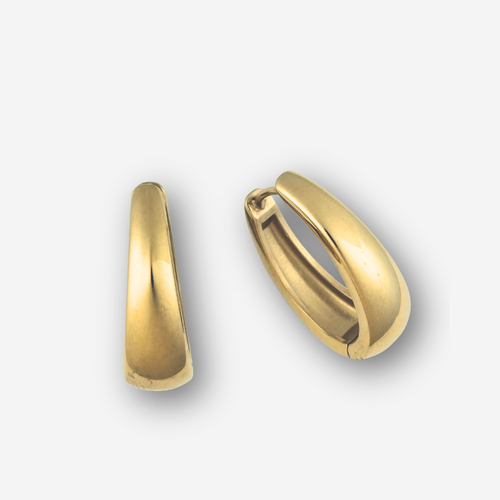 Gold hoop earrings on a light gray background