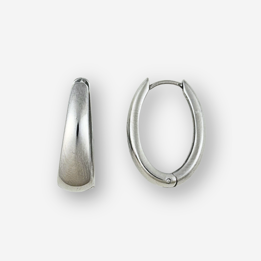 Two silver hoop earrings on a white background
