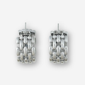 Pair of silver hoop earrings on a white background