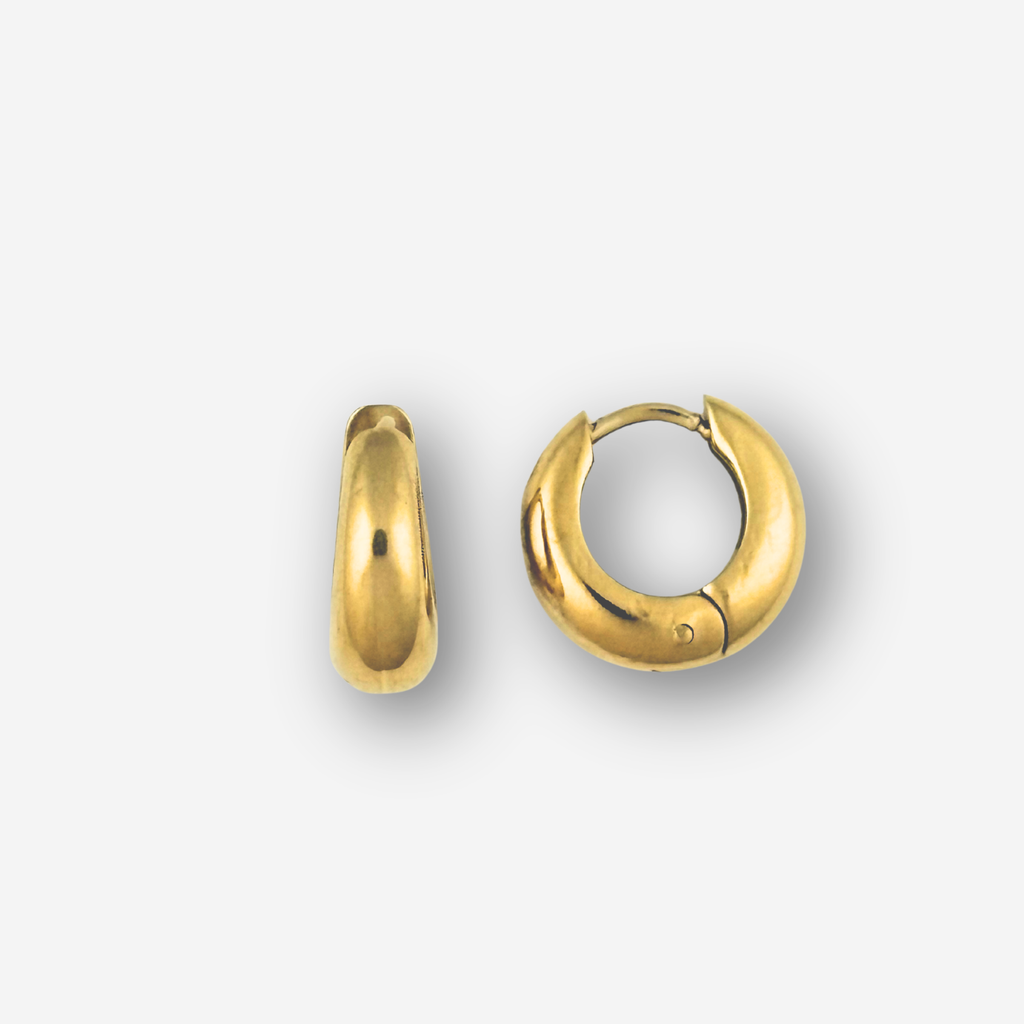Pair of gold hoop earrings on a white background