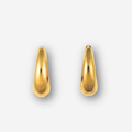 Pair of gold hoop shaped earrings on a light gray background