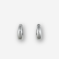 Small silver hoop earrings on a light grey background