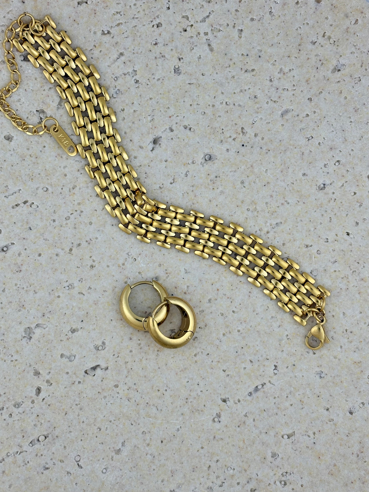 Mackenzie Gold Bracelet styled with earrings