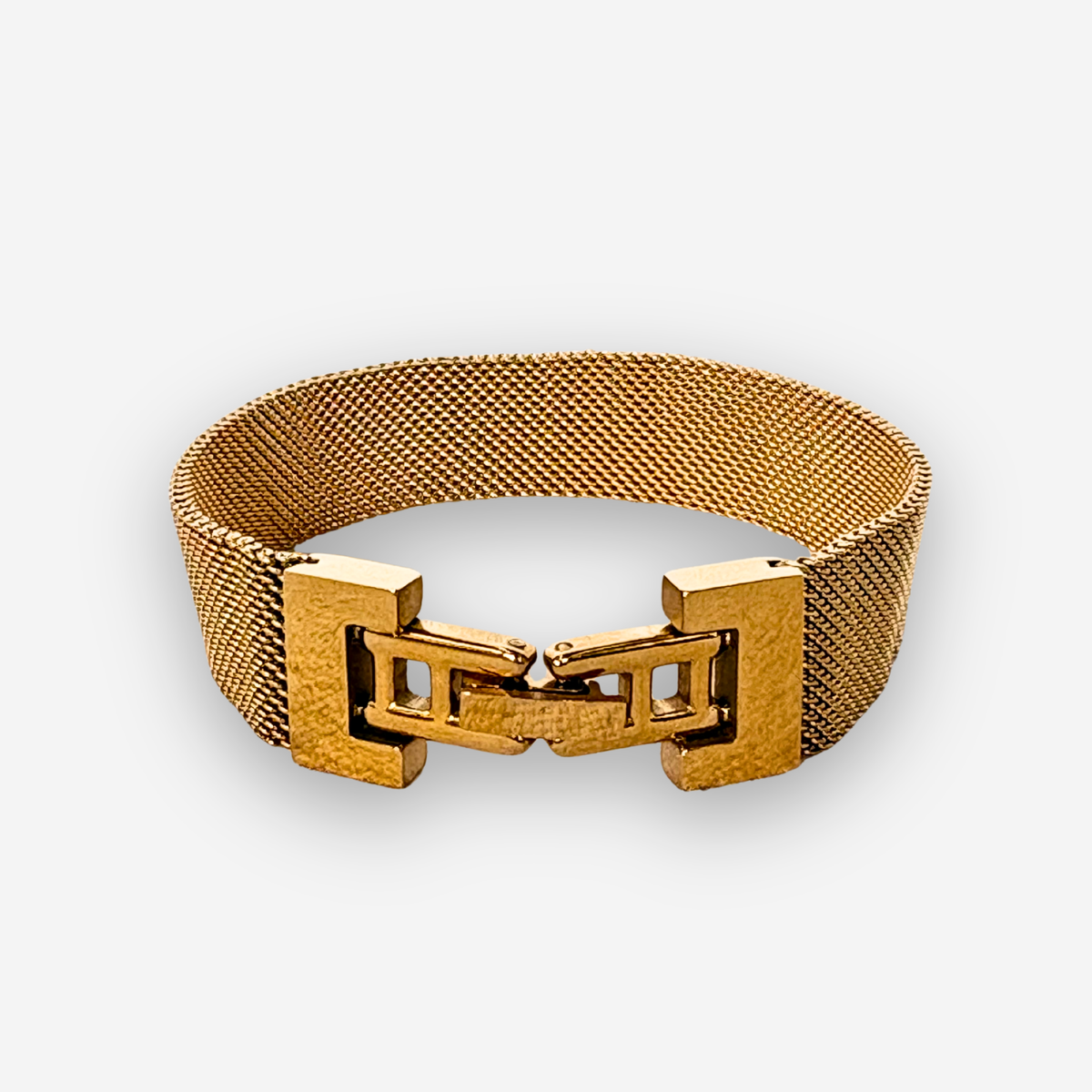 Harper Mesh Gold Bracelet flat lay on neutral background